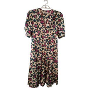 Diane Von Furstenberg dress womens size 14 Melissa midi ivory floral pockets